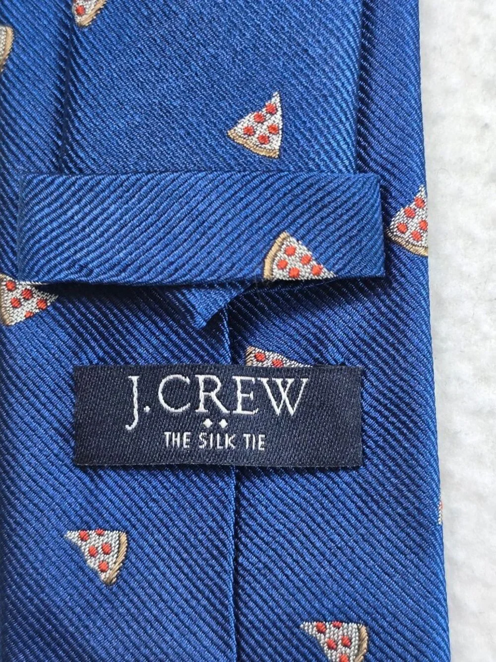 J Crew 100% Silk Navy Tie With Pizza Slice Pattern 100% Silk